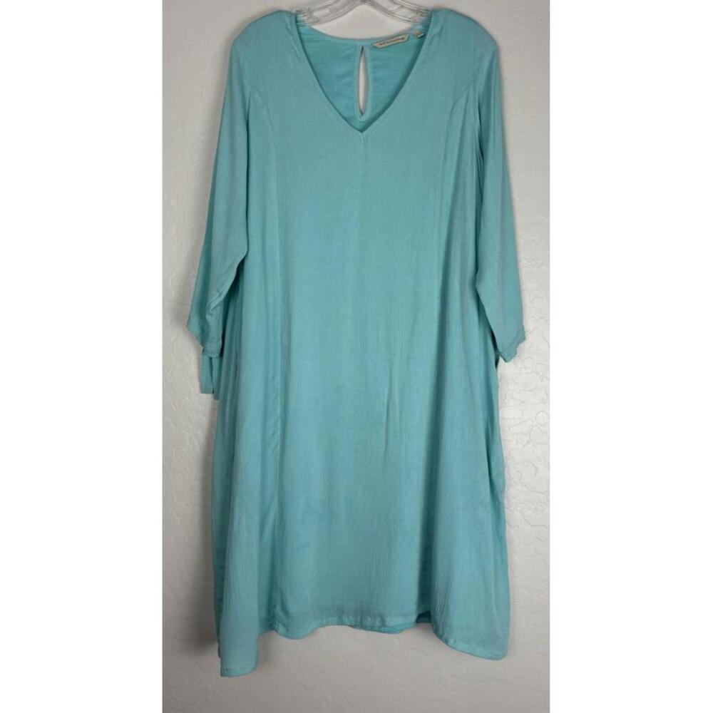 Soft Surroundings Hera Dress‎ cold shoulder tie Sleeve L Blue 1813